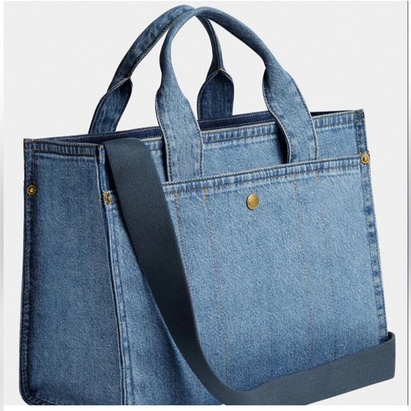 NWT Coach Blue Denim Embroidered Tote with Tag - Picture 4 of 5
